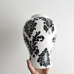 Black & White Damask Ceramic Vase 11" Tall Decorative Home Accent